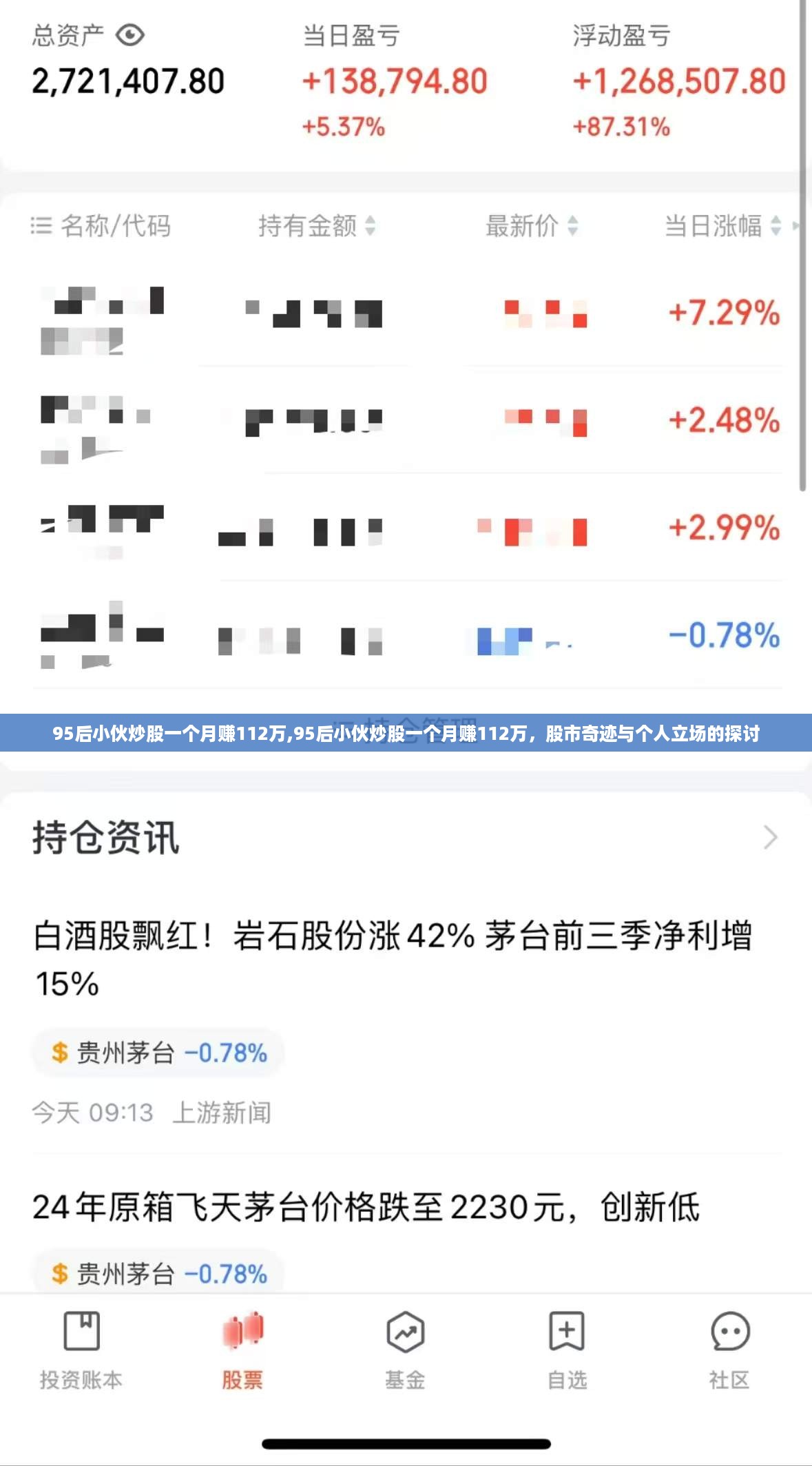 股市奇迹再现，95后小伙一个月炒股赚得百万收益，股市奇迹与个人立场的探讨