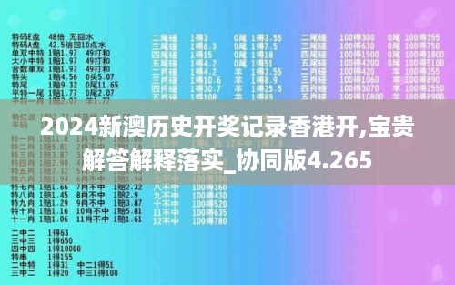 2024新澳历史开奖记录香港开,宝贵解答解释落实_协同版4.265