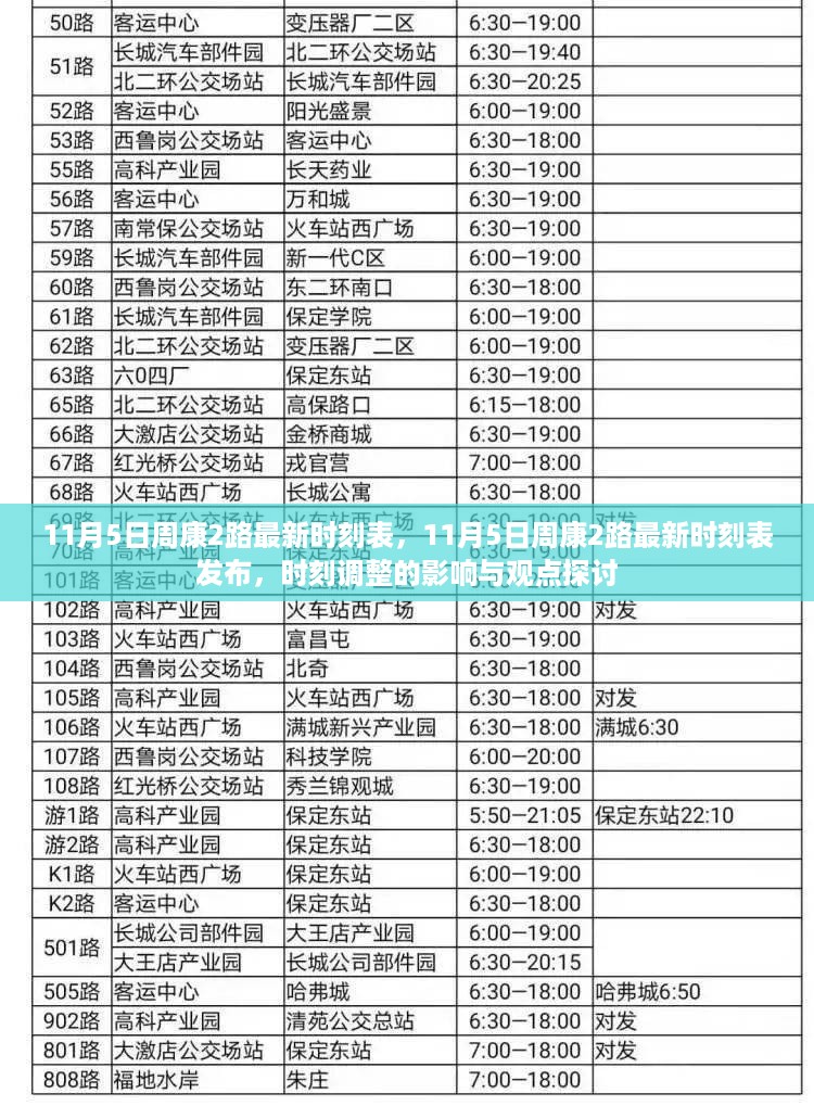 11月5日周康2路最新时刻表发布，调整影响及观点探讨