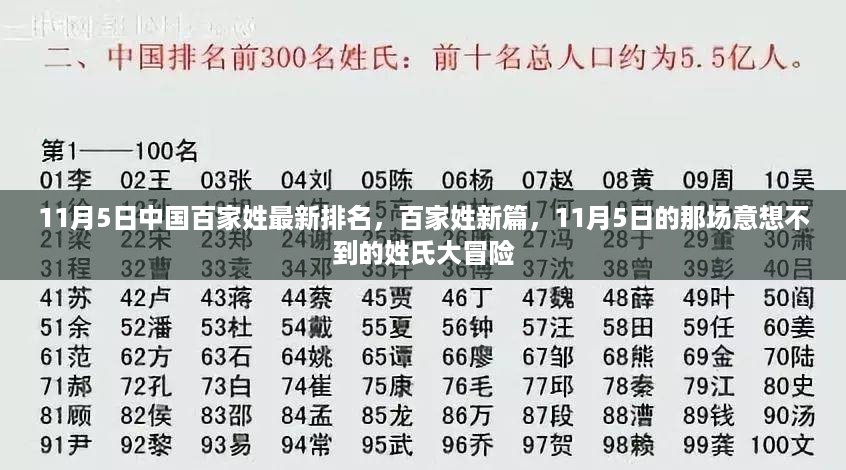 11月5日中国百家姓最新排名，姓氏大冒险揭秘意想不到的排名