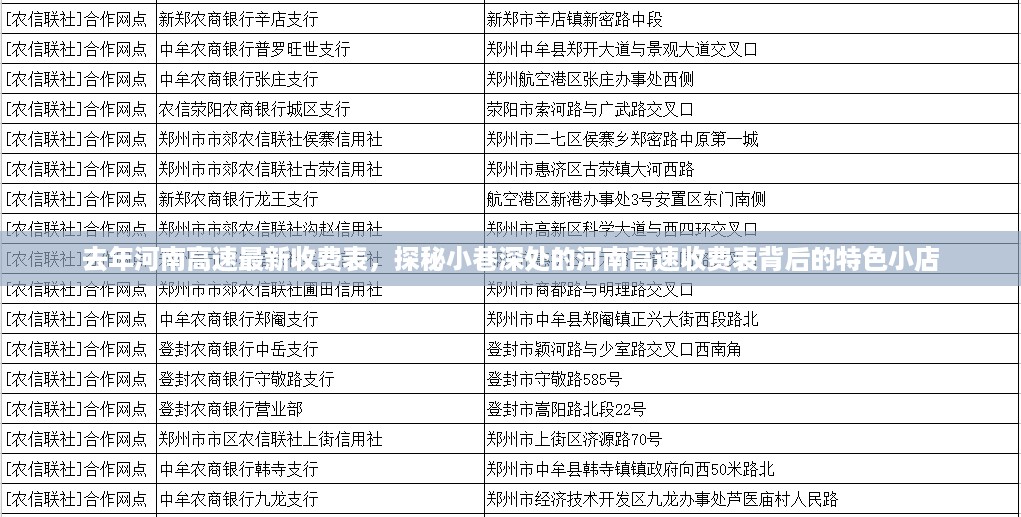 河南高速收费表揭秘，特色小店与小巷故事