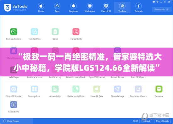“极致一码一肖绝密精准，管家婆特选大小中秘籍，学院版LGS124.66全新解读”