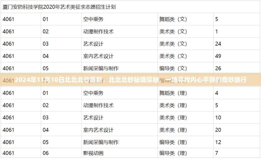 北北北砂秘境探秘，寻找内心平静的奇妙之旅（2024年11月10日最新）