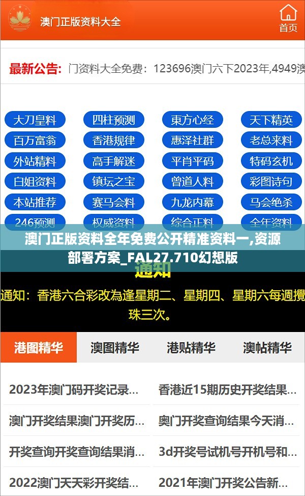 澳门正版资料全年免费公开精准资料一,资源部署方案_FAL27.710幻想版