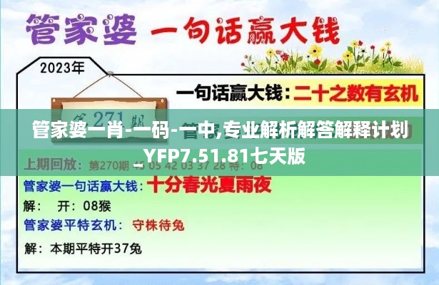 管家婆一肖-一码-一中,专业解析解答解释计划_YFP7.51.81七天版