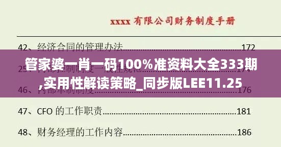 管家婆一肖一码100%准资料大全333期,实用性解读策略_同步版LEE11.25