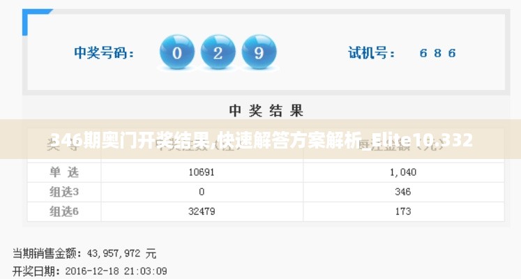 346期奥门开奖结果,快速解答方案解析_Elite10.332