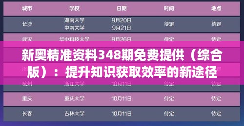 新奥精准资料348期免费提供（综合版）：提升知识获取效率的新途径