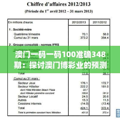 澳门一码一码100准确348期：探讨澳门博彩业的预测机制与策略执行