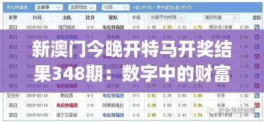 新澳门今晚开特马开奖结果348期：数字中的财富哲学