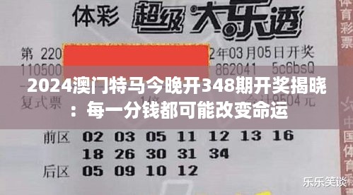 2024澳门特马今晚开348期开奖揭晓：每一分钱都可能改变命运