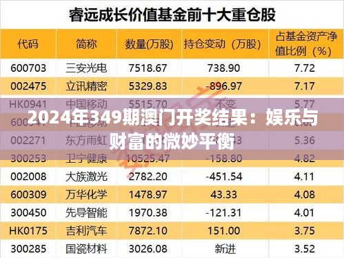 2024年349期澳门开奖结果：娱乐与财富的微妙平衡