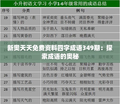 新奥天天免费资料四字成语349期：探索成语的奥秘