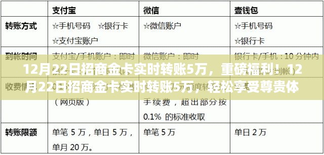 招商金卡实时转账5万享尊贵体验，重磅福利来袭！