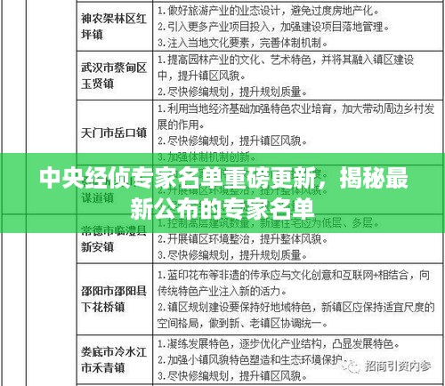 中央经侦专家名单重磅更新，揭秘最新公布的专家名单