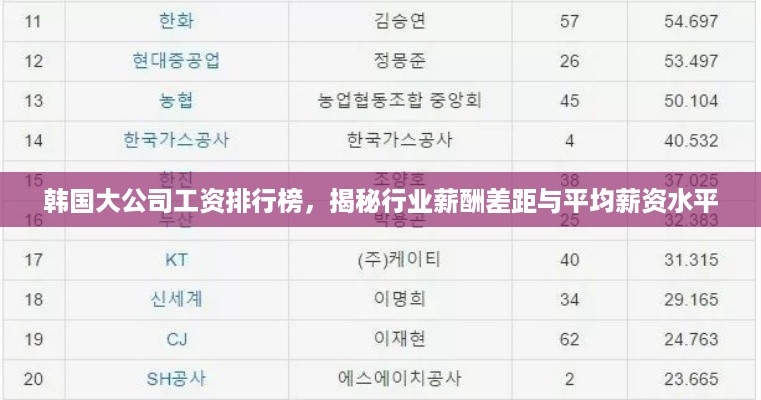 韩国大公司工资排行榜，揭秘行业薪酬差距与平均薪资水平