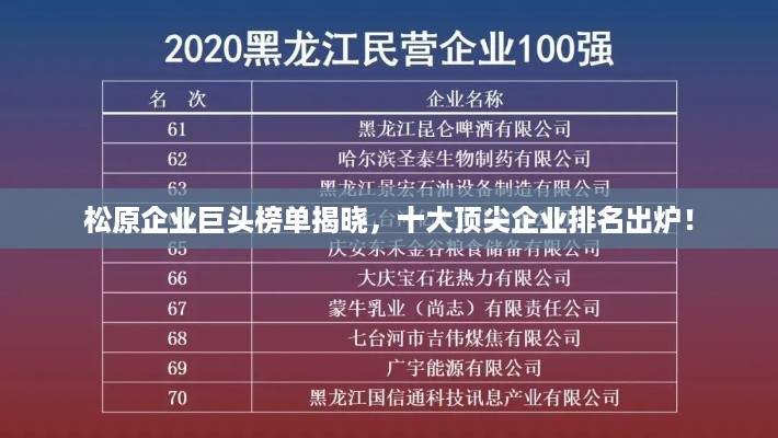 松原企业巨头榜单揭晓，十大顶尖企业排名出炉！