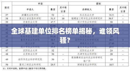 全球基建单位排名榜单揭秘，谁领风骚？