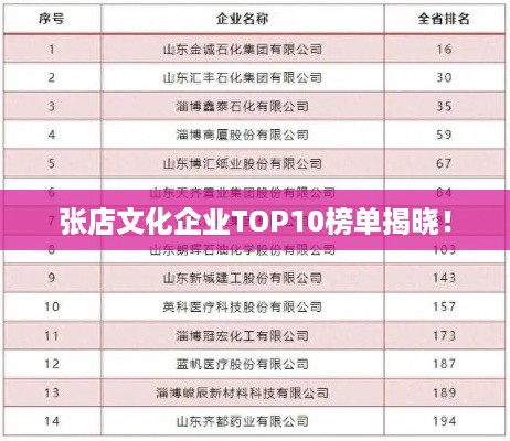 张店文化企业TOP10榜单揭晓！