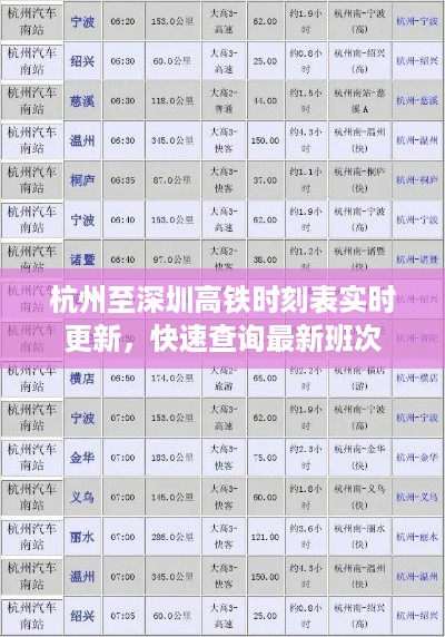 杭州至深圳高铁时刻表实时更新，快速查询最新班次